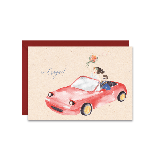 Kartka na ślub - Młoda Para w aucie