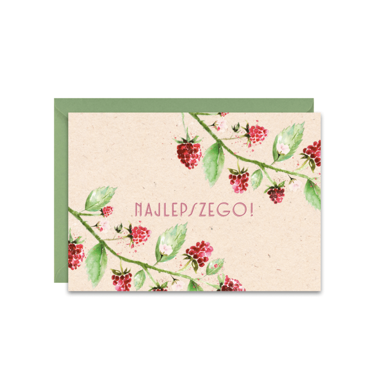 Kartka z życzeniami Najlepszego z akwarelowymi malinami