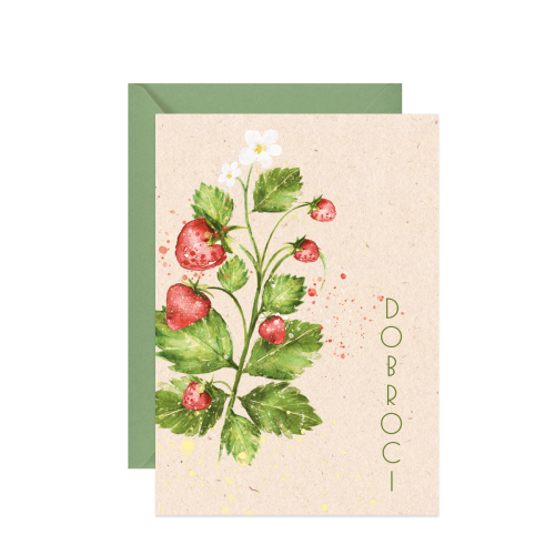 Kartka z życzeniami Dobroci z akwarelowymi truskawkami