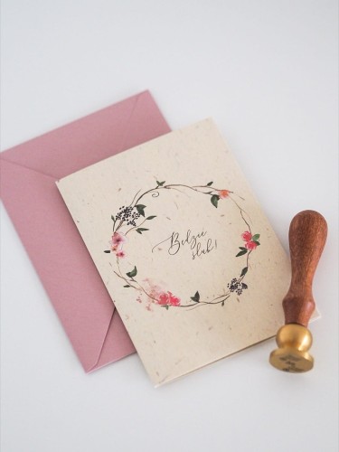 Zaproszenia ślubne gotowe do wypisania różowy wianek Paperwords