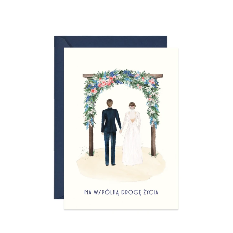 Kartka z życzeniami na ślub - młoda para w altanie